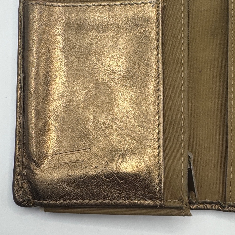 Genuine Leather Patchwork Metallic Long Wallet Go… - image 5